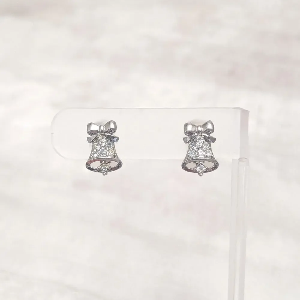 Vintage Clip On Earrings Bell Shape with Clear Gems 5/8"
